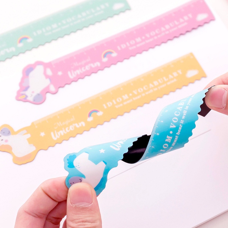 

Penggaris Kartun Unicorn Magnetic Penguat lurus siswa dapat Lipat mengukur gambar 15cm alat tulis Penguat lunak