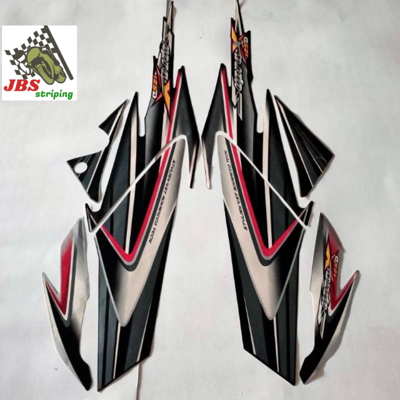 striping supra x 125 stiker  honda supra x 125 d thn 2006 2007 hitam silver