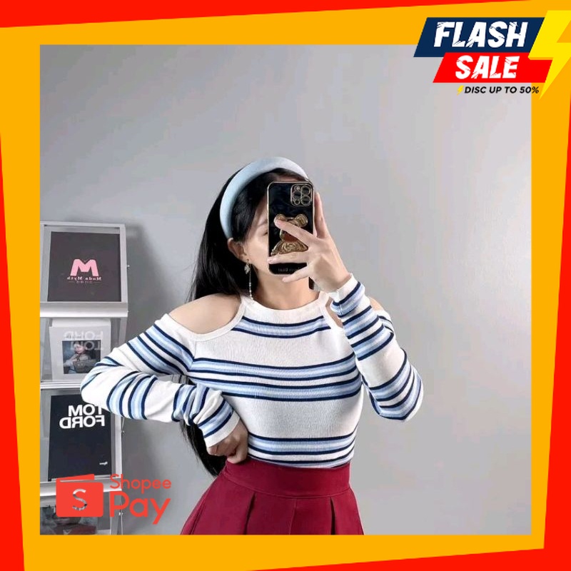 OUTFIT JKT48 | Volbie Top Baju Atasan Wanita Shoulder Off Lengan Panjang Korean Style