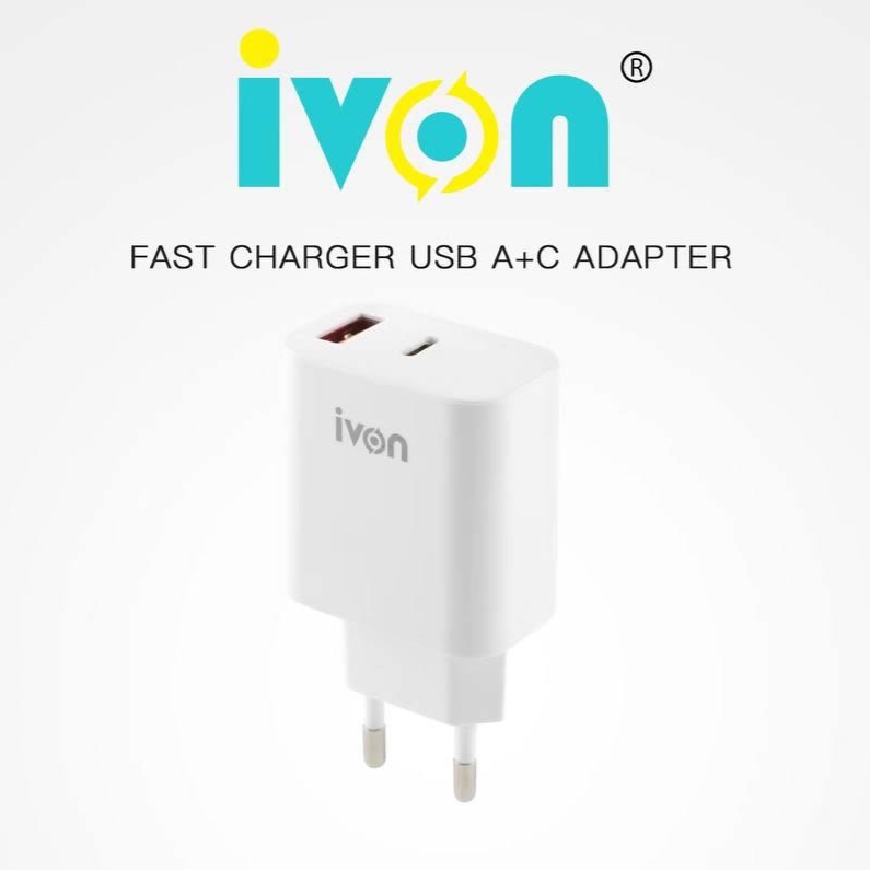 iVON PD 20W High-Power INSPIRE FAST CHARGER USB A+C ADAPTER iPhone Type-C Kepala/Batok Charger