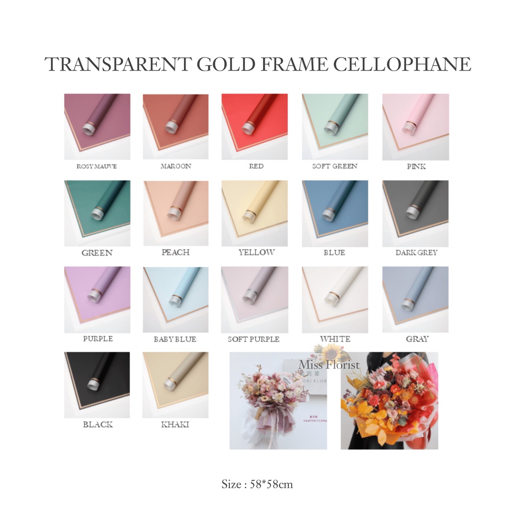 

[20 PCS] 029 FLOWER WRAPPING TRANSPARENT GOLD FRAME CELLOPHANE WATERPROOF KERTAS BUKET BUNGA (ECER)/ FLOWER WRAP