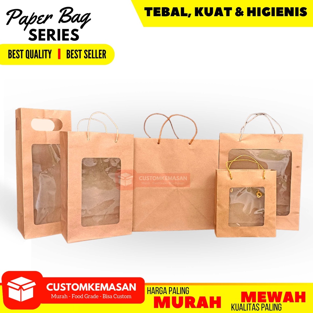 Paper bag Jendela Isi 12 Pcs  / Kantong Kertas coklat / Paper Bag / Tas Makanan / Paper Bag Makanan 