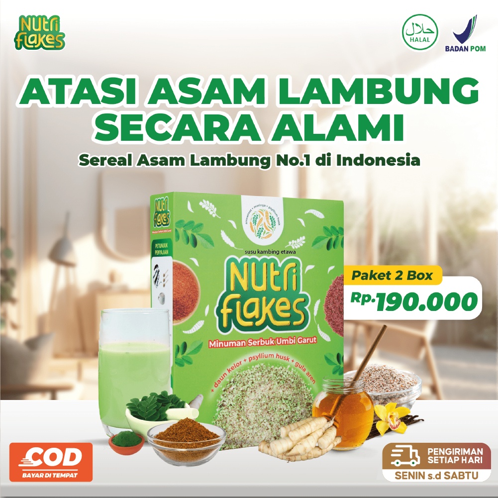 

100% ORIGINAL Nutriflakes Sereal Umbi Garut Solusi Asam Lambung 2 Box