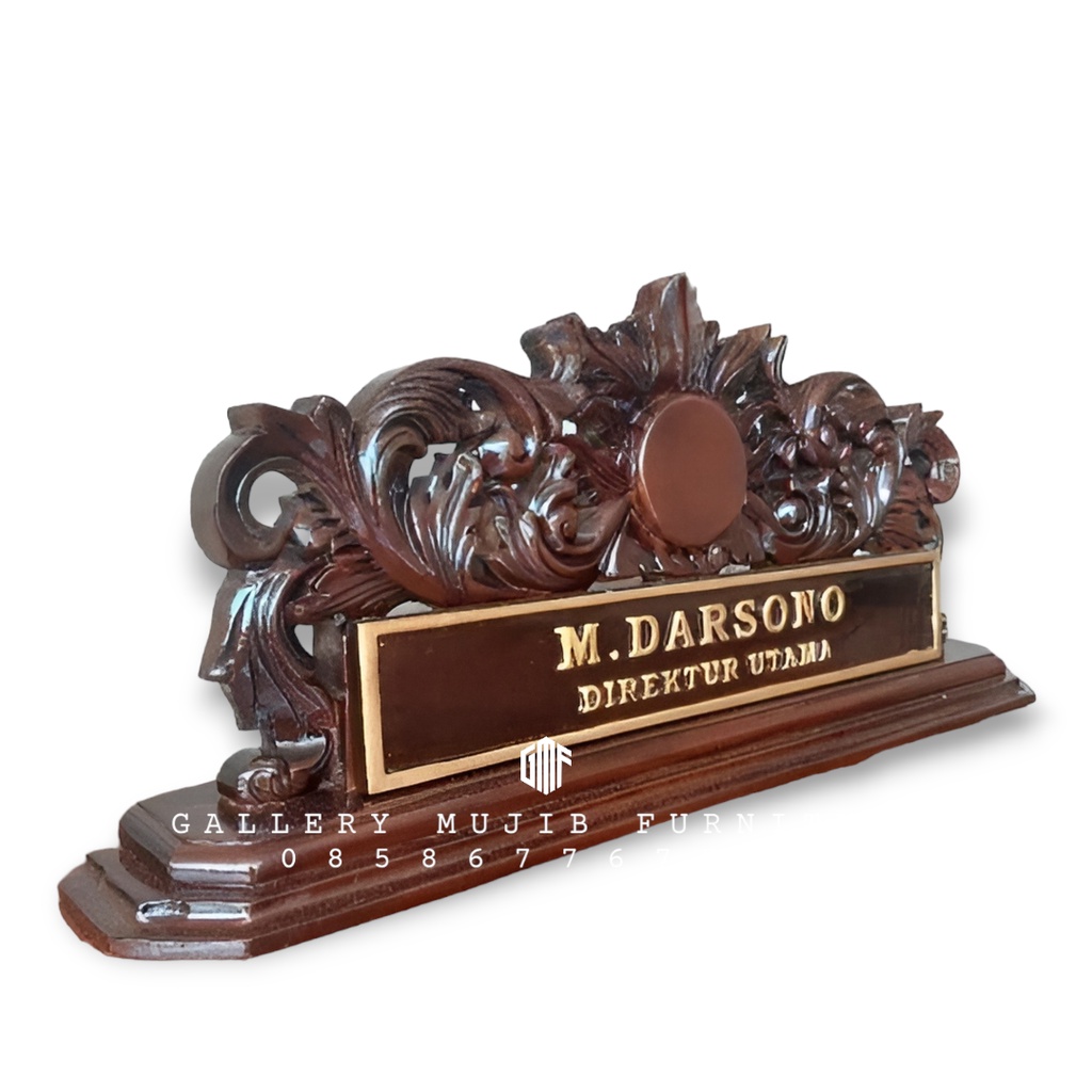 Papan Nama Meja Kantor Ukiran Kayu Jati
