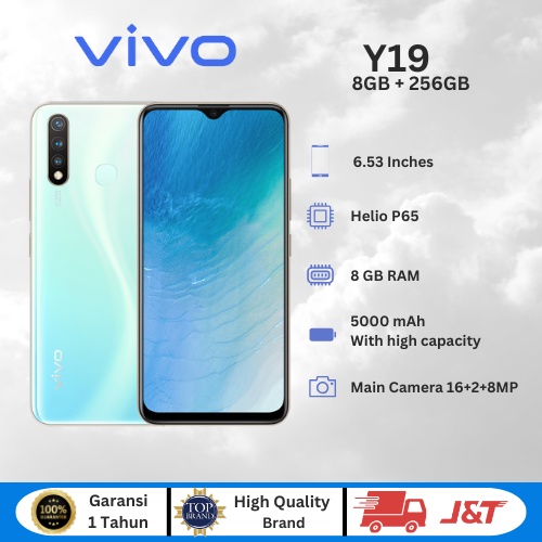 Vivo Y19 HP Murah Cuci Gudang RAM 8GB/256GB Handphone 6.53 Inch Kamera Belakang Tiga Android Fullset
