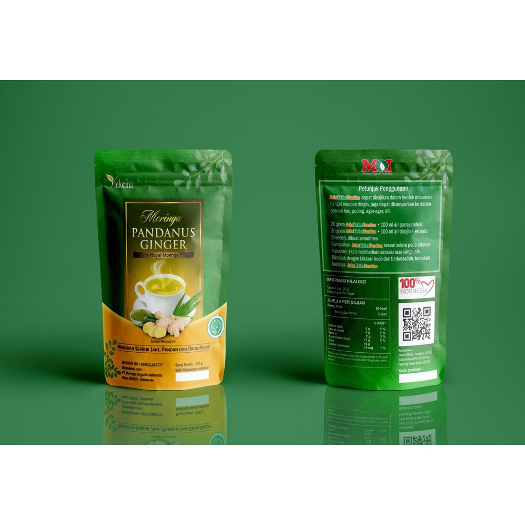 

Herbal Moringa Pandanus Ginger, Ekstrak Daun Kelor Jahe & Pandan. Super Premium Serbuk Bubuk Moringa Oleifera 150gram