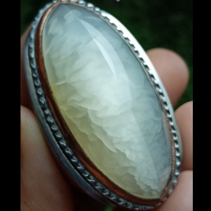 Cincin Batu Akik Pandan Semu Nanas Kapas Sutra Merah Lumut Oli Antik 3