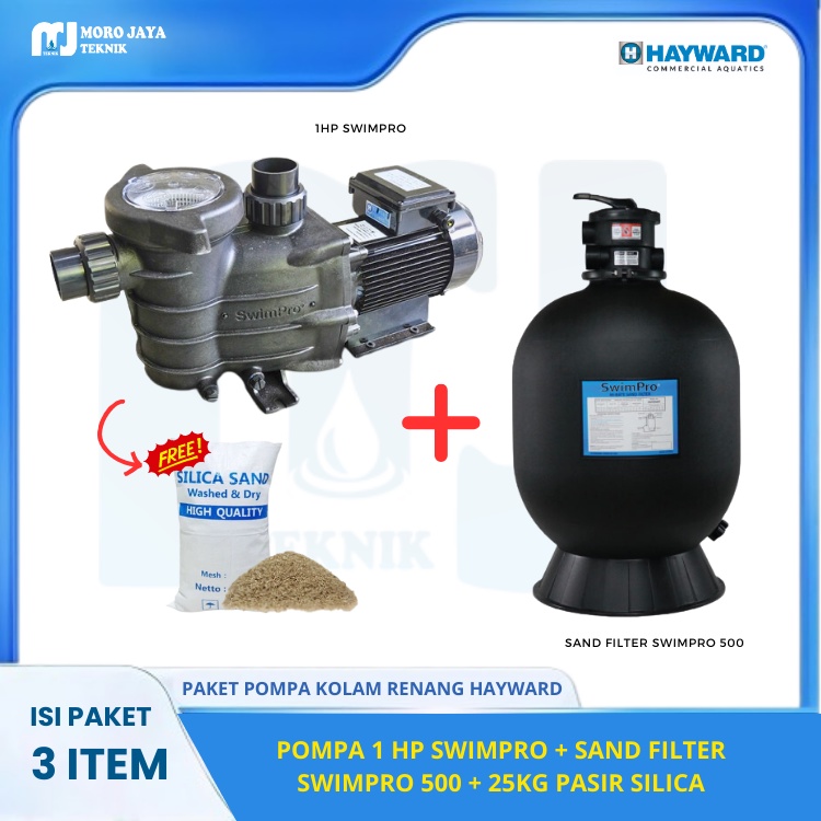 Pompa Air Kolam Renang Paket Hayward 1 HP Swimpro + Sand Filter Hayward Swimpro 500 Free Pasir 25KG