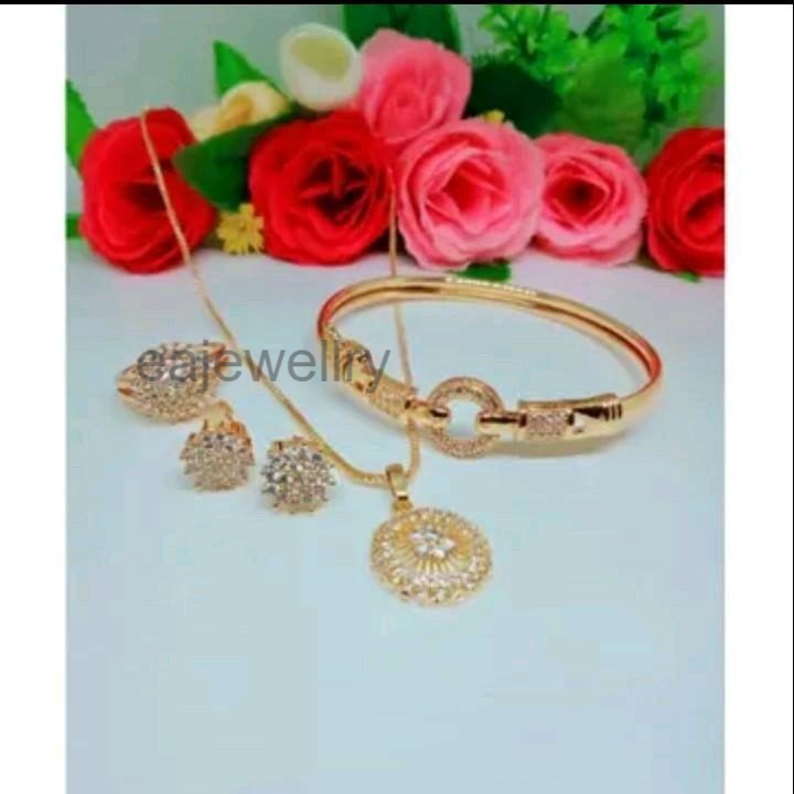 1 Set perhiasan emas asli 24 karat terbaru untuk dewasa aksesoris perempuan