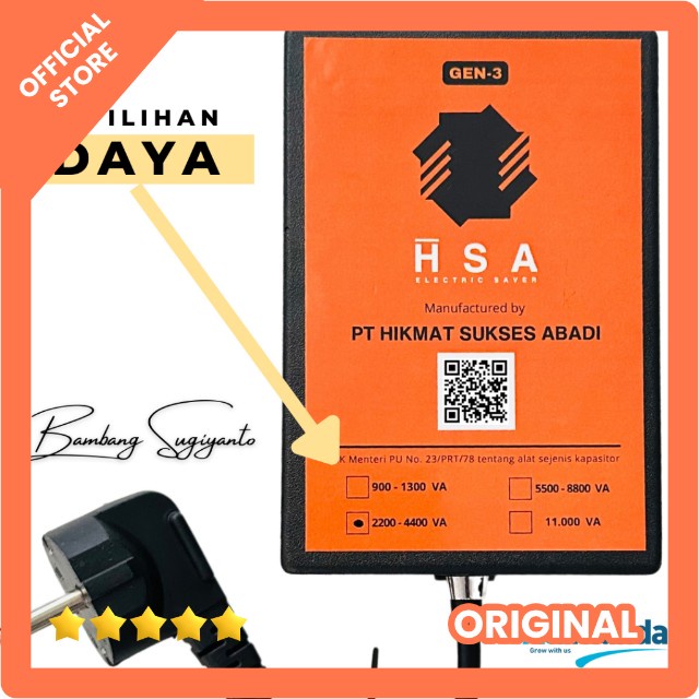 ALAT PENGHEMAT TOKEN LISTRIK HSA ELECTRIC SAVER TIPE A 900 - 1300 WATT PT HIKMAT SUKSES ABADI PAK BA