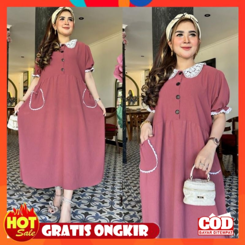 KAIN ADEM HALUS TEBAL / AMANDA DRESS DASTER CRINGKLE LD 120 MODEL TERBARU / DASTER CRINGKLE POLOS / 