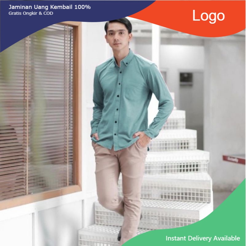 Kemeja pria Hijau mins lengan panjang kemeja hijau sage polos panjang slimfit hem cowok tangan panja
