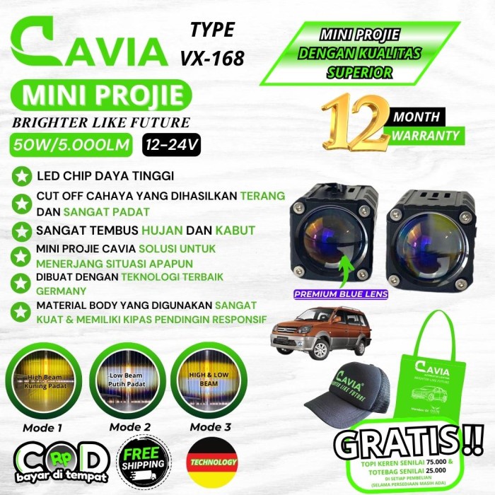 MINI PROJIE MOBIL LAMPU TEMBAK MITSUBISHI KUDA LED FOGLAMP PREMIUM CAVIA