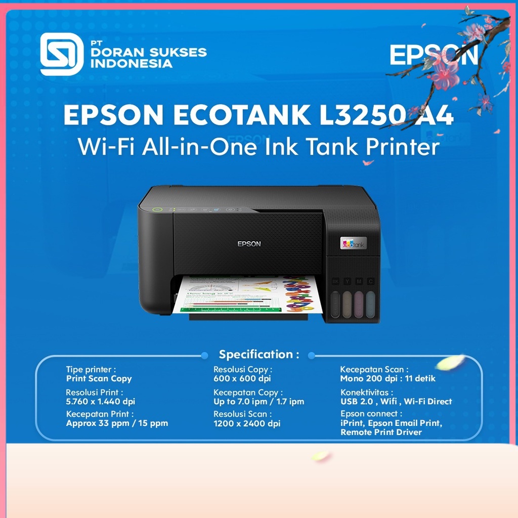 Epson EcoTank L3250 A4 Wi-Fi All-in-One Ink Tank Printer - Garansi Resmi 2 Tahun