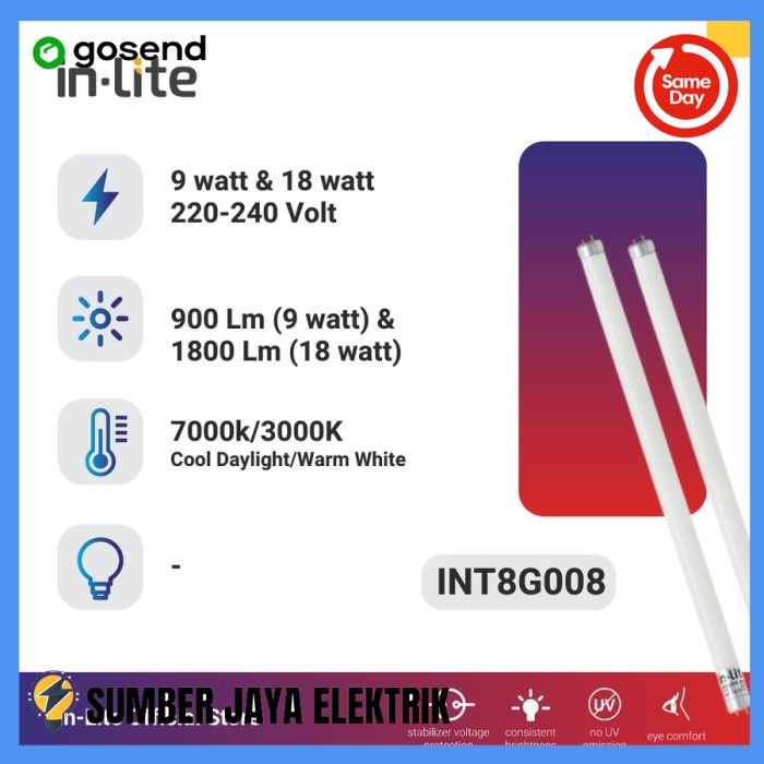 INLITE LAMPU TL LED PANJANG 120CM 18W CAHAYA PUTIH