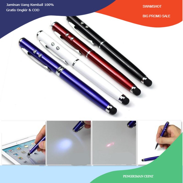 

Pulpen Laser Pointer 5in1 Pen Stylus pad Tablet Touch Pen Red Senter - Putih