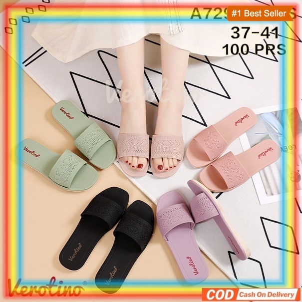 A729-47J Sandal Selop Karet Jelly Wanita Verotino Sendal Slop Cewek Motif Rajut Rajutan Glanzton