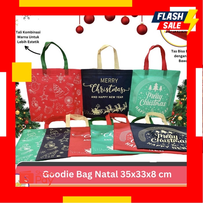 

12.12 SALE |Goodie Bag Tas Hamper Natal Christmas Estetik 2 Warna Merah Ijo Emas
