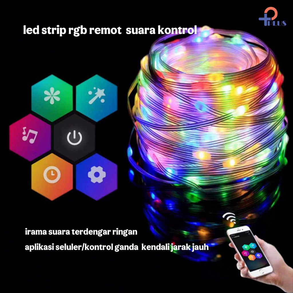 [ Pplus } Lampu Led Strip Running RGB  10m &amp; 5m Smart App Bluetooth + Remote colokan USB / Lampu Natal smart App Warna warni