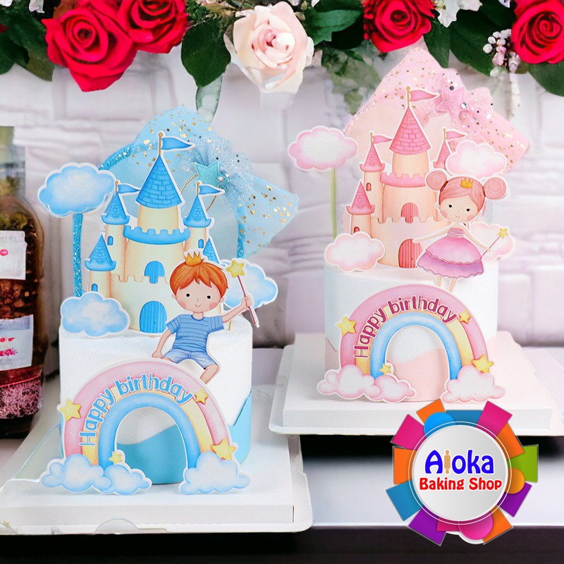 Topper Kue Ulang Tahun Kertas Tema Anak Laki Perempuan