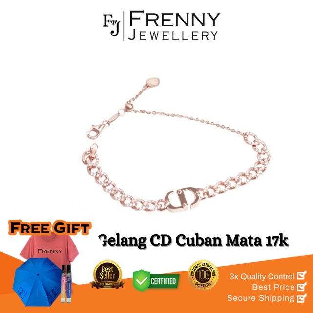 Gelang Serut Emas Rose Gold CD Cuban Mata 17K