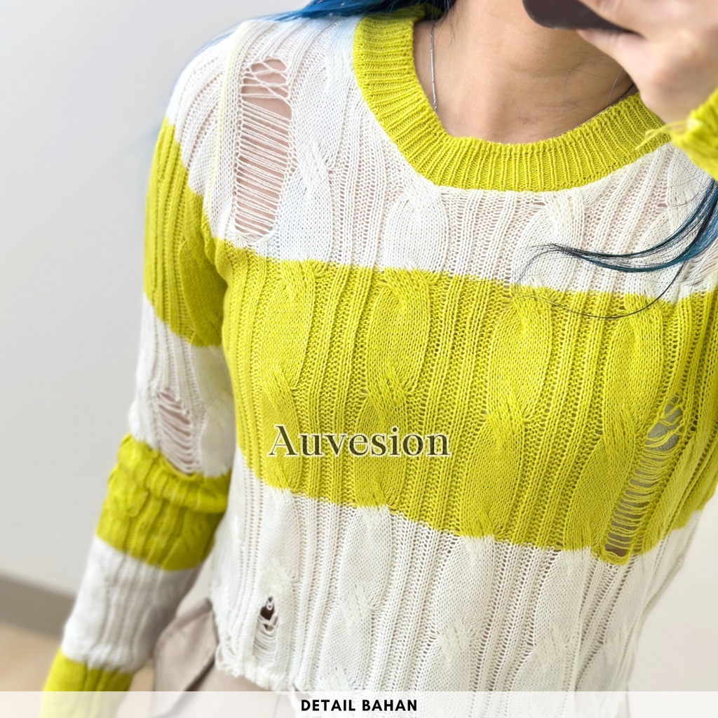 6037 Amora Long Sleeves Mesh Top Sweater Korean Top Atasan Wanita