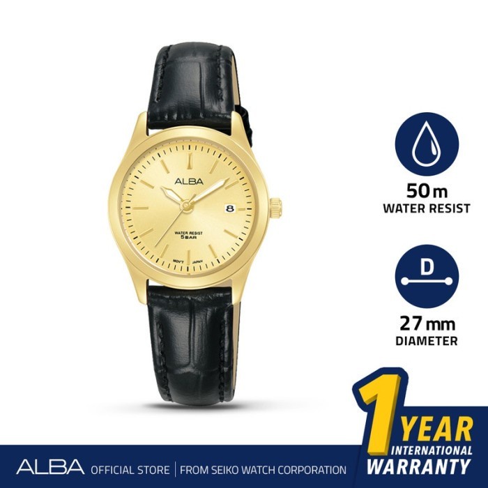 Jam Tangan Wanita Alba AH7CG2 Black Genuine Leather Quartz Original