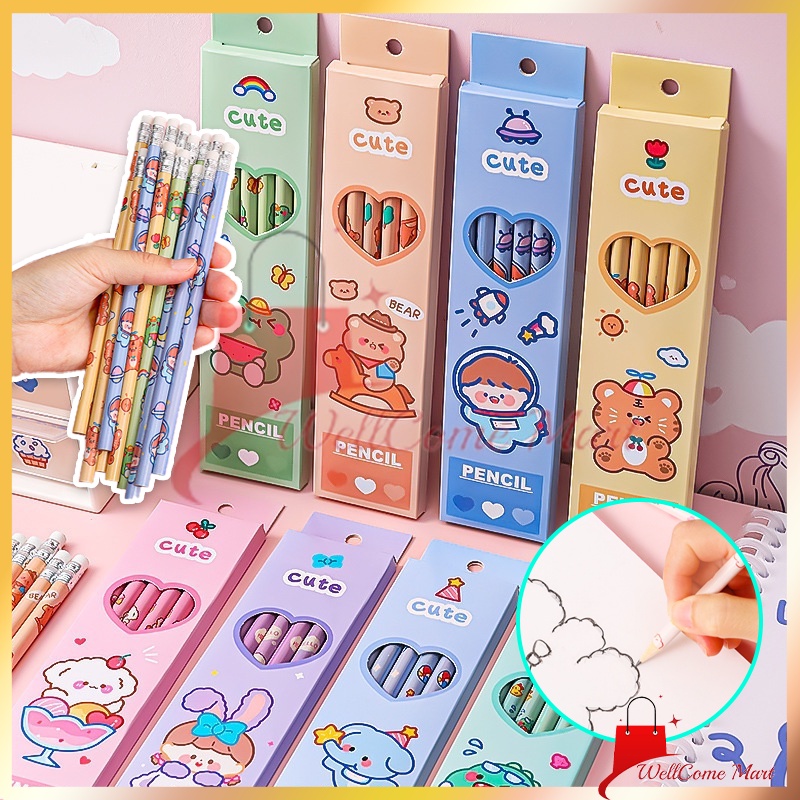 

10 Pcs Pensil Lucu / 10 pcs Set Pensil Tulis Motif + Penghapus / Pensil Set Lucu