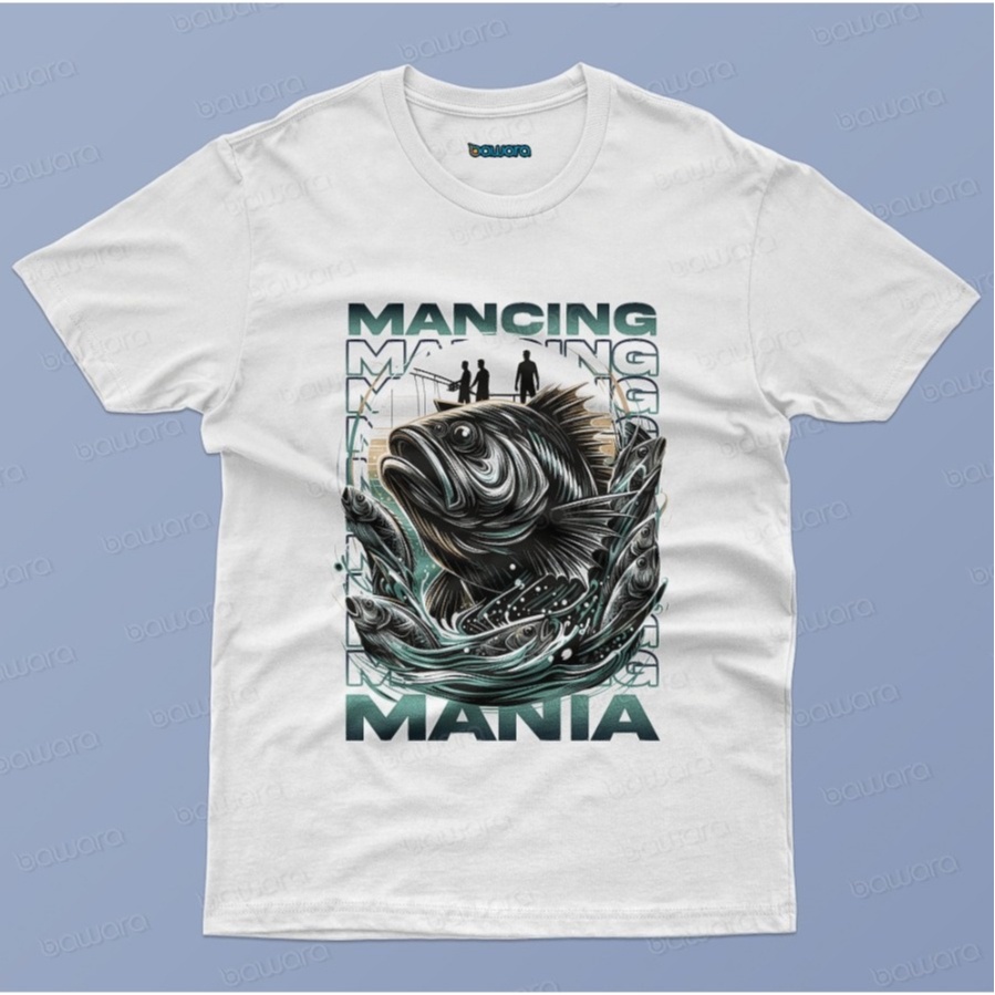 LVS Kaos Distro Premium Mancing Mania Desain 3D Pria Wanita Hitam Putih bahan katun