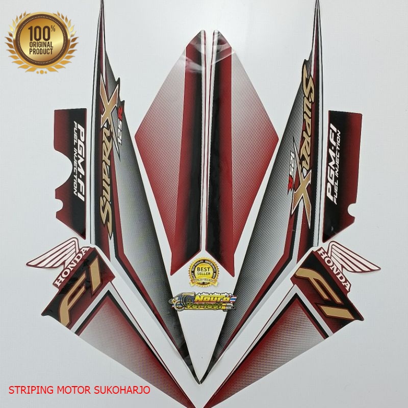 (ORI) Striping honda supra x 125 r 2009 2010 pgm fi  merah silver kualitas original