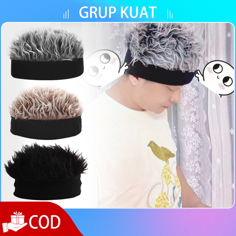Topi Wig Pria Topi Unik Wig Rambut Cosplay Topi Pria Wanita Rambut Palsu Topi Wig Rambut Korea Pende