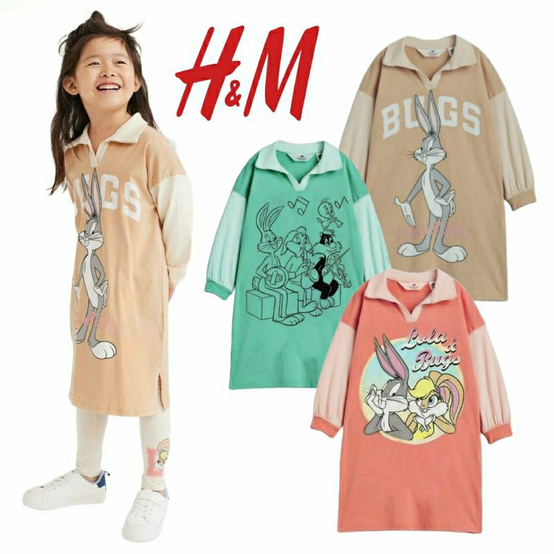 H&M Bugs Bunny Oversized Long Sleeve Dress / Gaun Lengan Panjang Anak Perempuan Cewek Girl HnM HM 3T