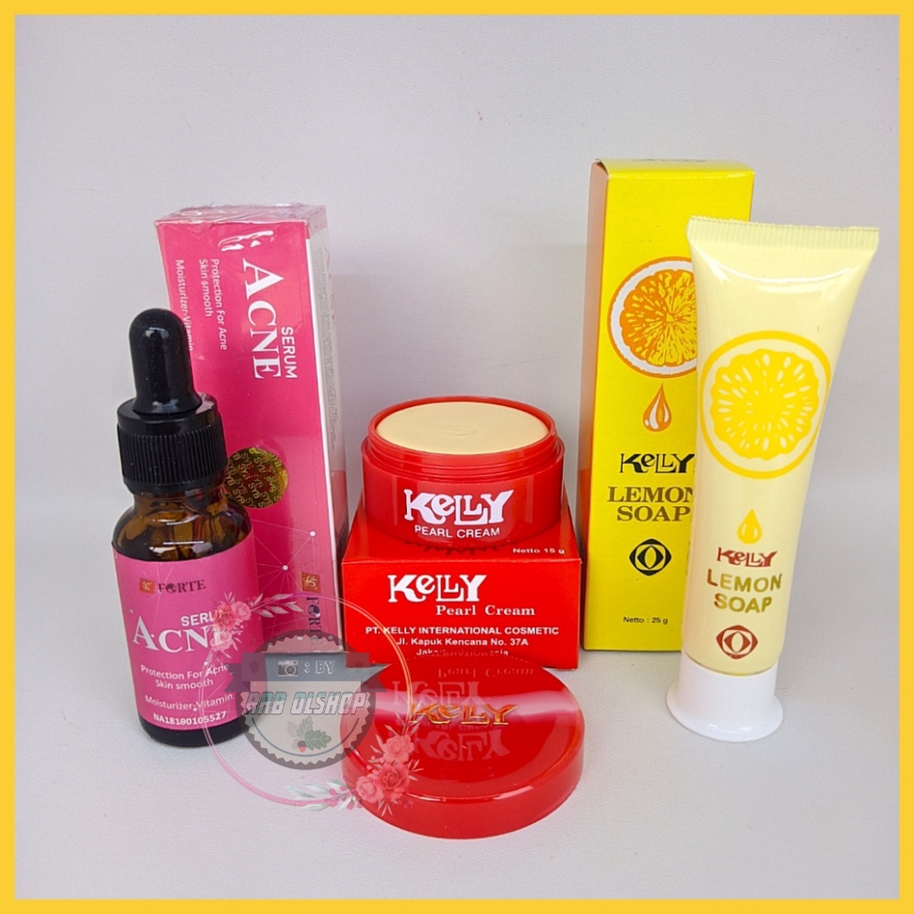 SLB _ PAKET 3 IN 1 Kelly Kosmetik - Kelly Pearl Cream 15gr - Kelly Lemon Soap 25gr - Serum Anti Acne