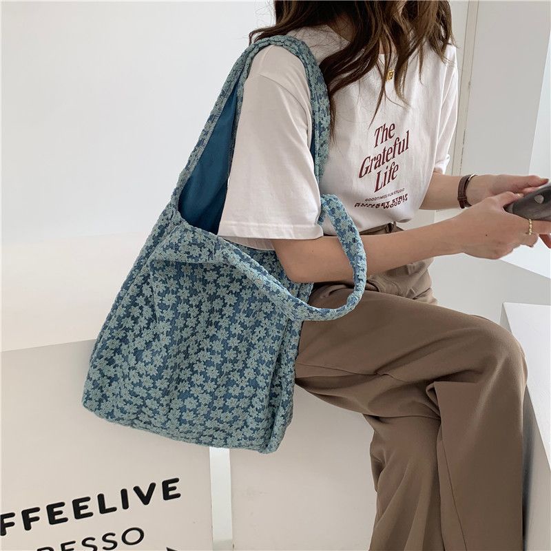 Aroana BagTas Bahu Bunga Jaring Korea Kelinci Putih Kecil Tas Ketiak Kapasitas Besar Tas Peri Musim 