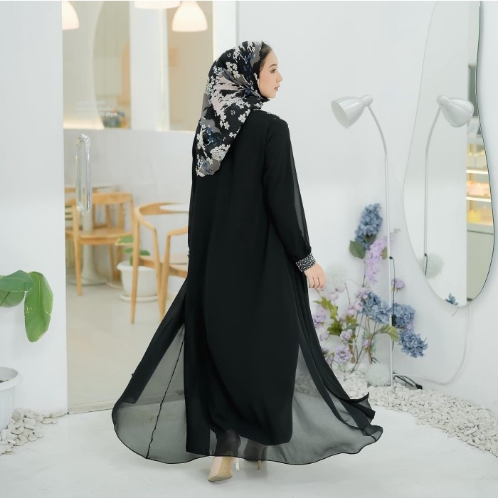 Gamis Abaya Muslim Modern Dress Abaya Hitam Turkey Turki Elina - Hitam