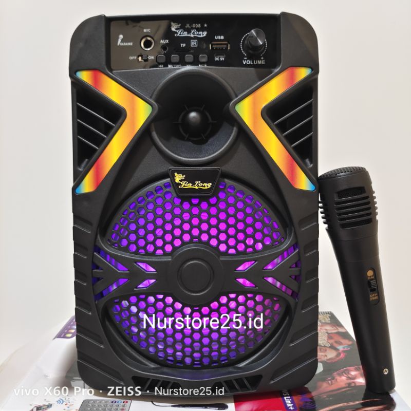Speaker Bluetooth Karaoke Jinlong JL-008 Bintang 6,5 Inch Gratis Microphone Kabel Karaoke Radio USB 