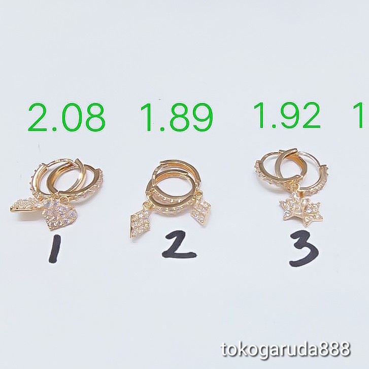 banyak motif yaa. anting anak dan dewasa emas asli kadar 700 70% 16k bulat diamond love 22 giwang ke