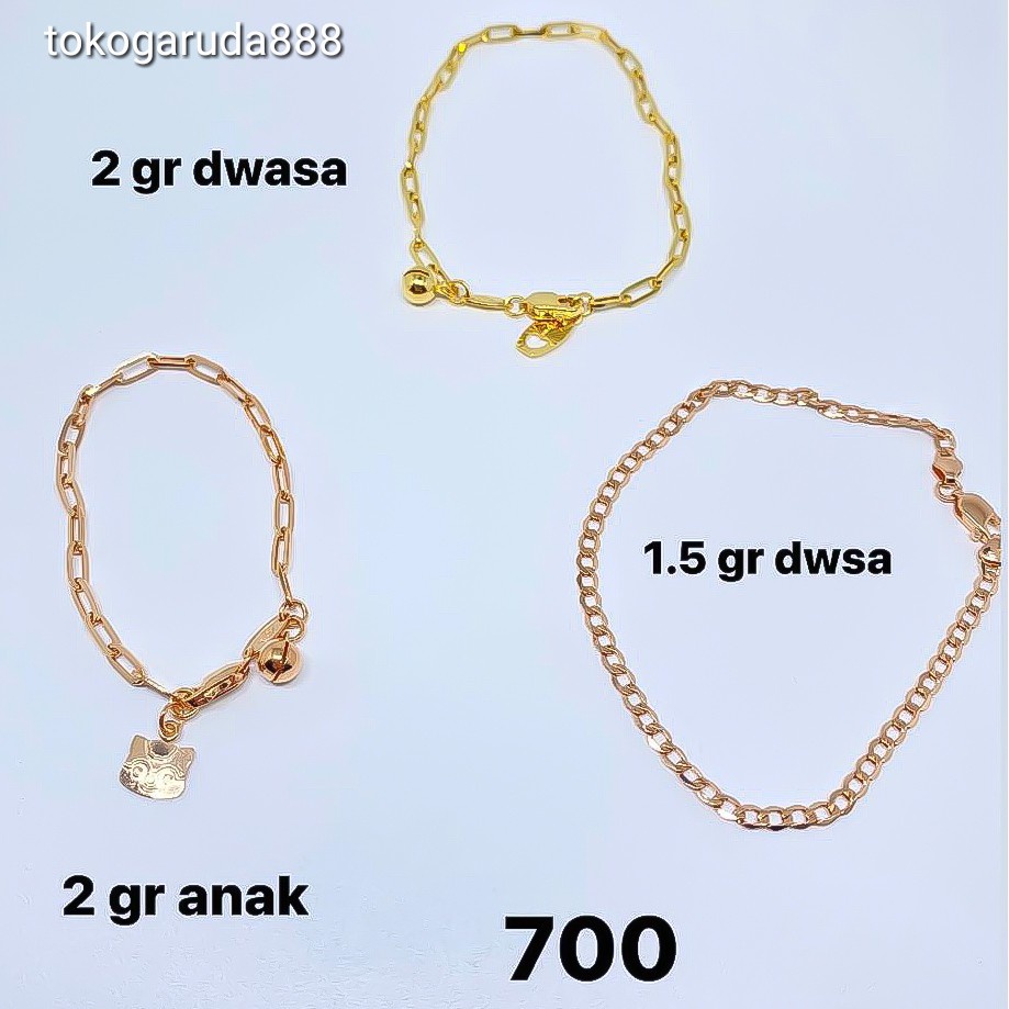 Rantai tangan gelang tali anak dan dewasa emas asli kadar 70% 700 segiempat padat cowok cewek ukir s
