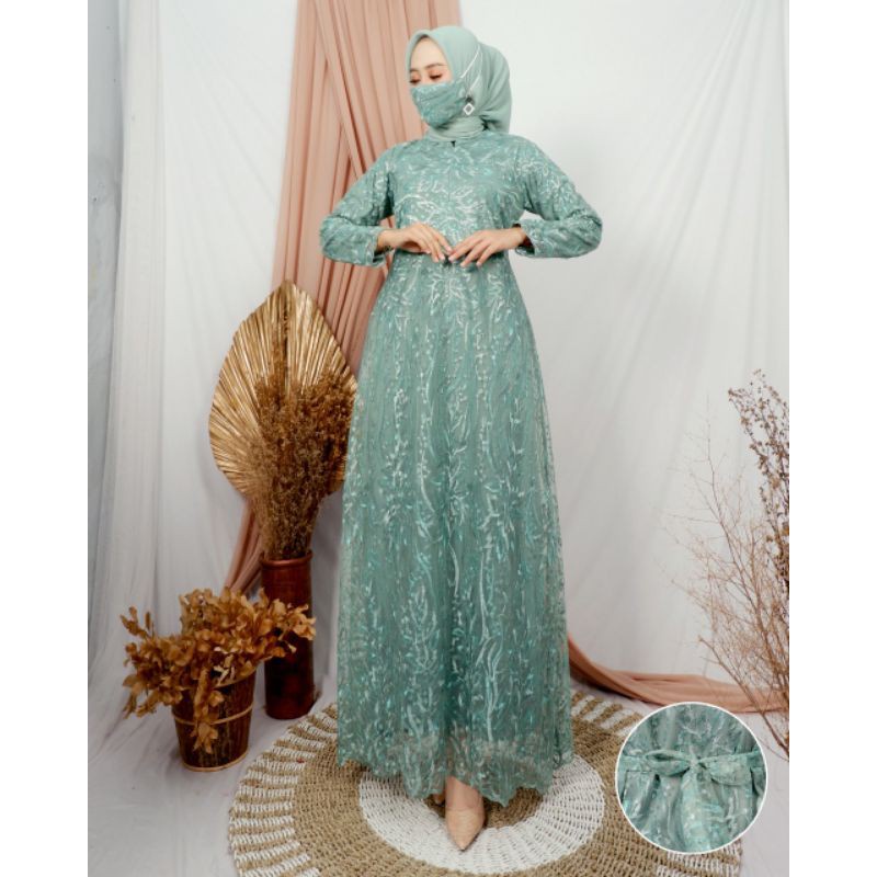 Kebaya Gamis Modern Brokat Tulle AJC 1/ Gamis Muslim Terbaru/ Gamis Busui Pesta/ Gamis Lamaran/ Gami