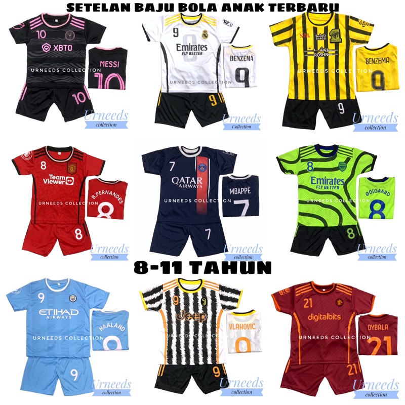 Cod / BAJU BOLA Anak Umur 8-11 Tahun / Setelan Kaos Futsal Anak Terbaru 2024 / Set Jersey Anak Laki