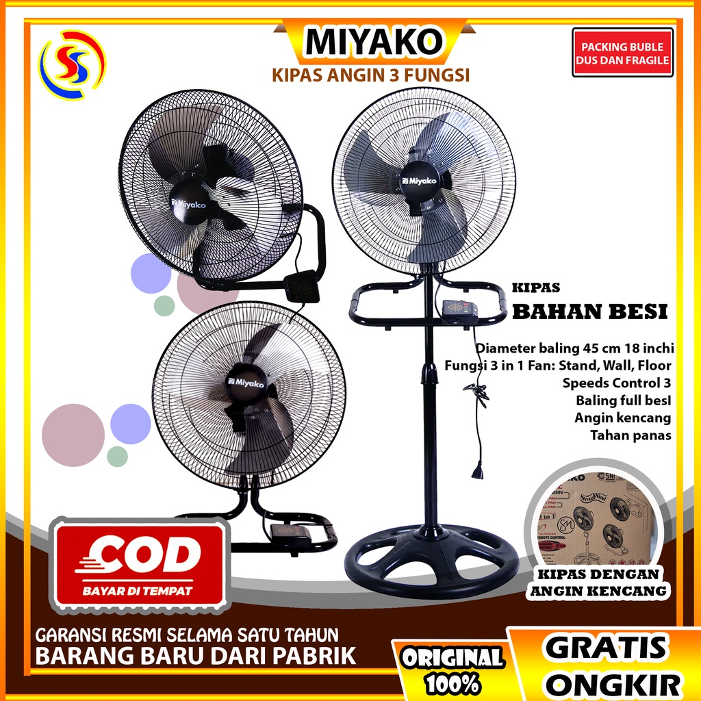 Miyako KST-182 PRC Kipas Angin Besi Berdiri 3 In 1 Daya 90 Watt | Kipas Angin Miyako Industrial Fan 