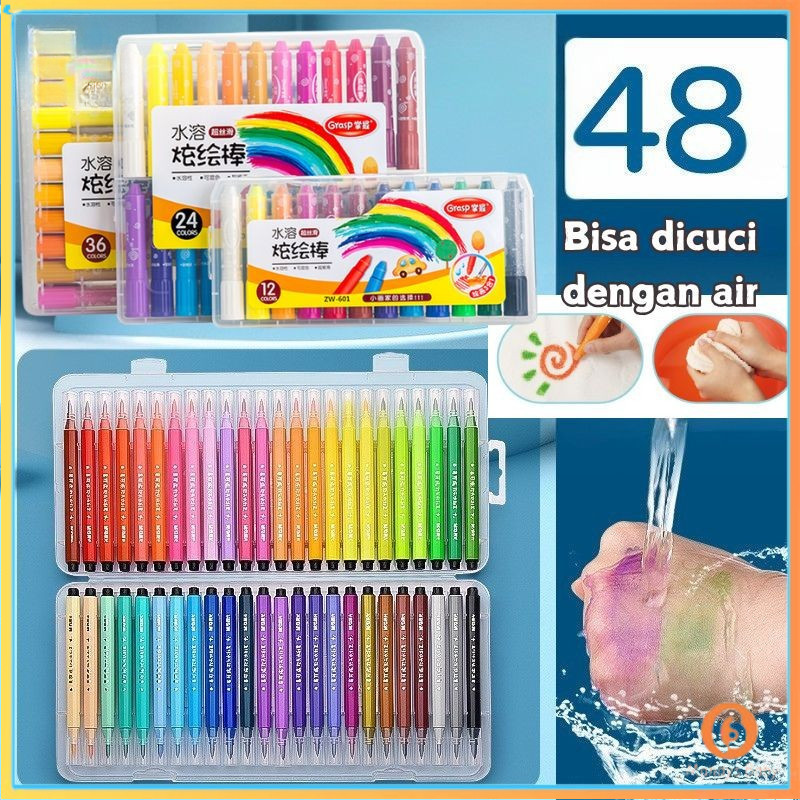 

[Penjual Lokal] 48 WARNA KRAYON WARNA / CRAYON GRASP / CRAYON GRASP MATA SEDANG / SILKY CRAYON / WATER SOLUBLE CRAYON