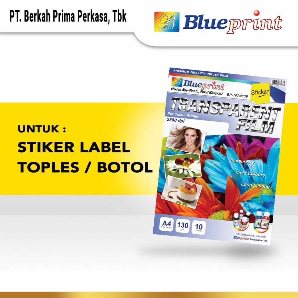 

Kertas Transparan Film Stiker BLUEPRINT Transparent Film Sticker A4 130 Micron