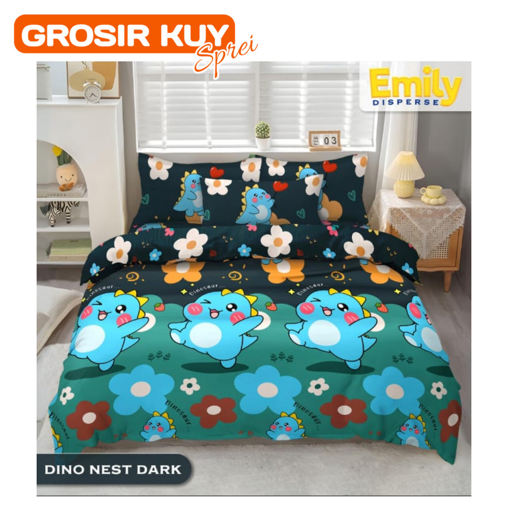 sprei kasur home made murah motif dino nest dark spray set sarung bantal guling