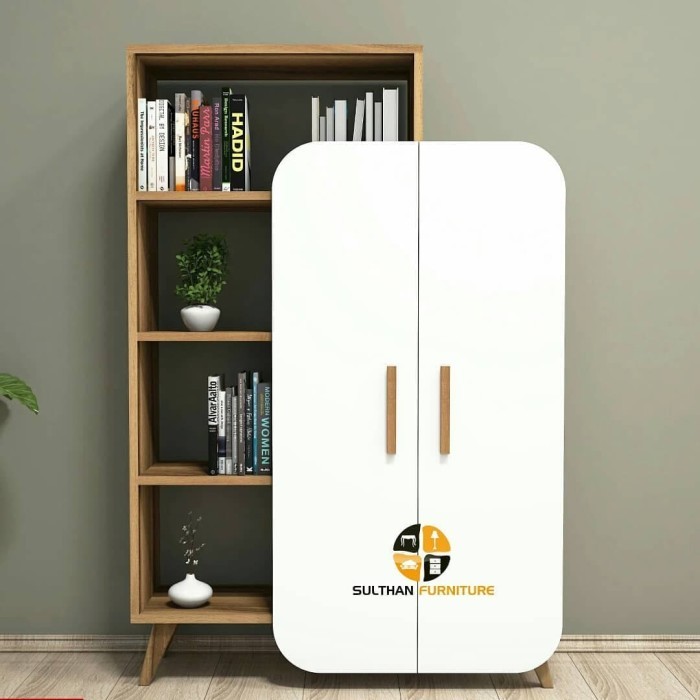 Rak buku minimalis 2 pintu - Lemari Retro kayu jati - Almari
