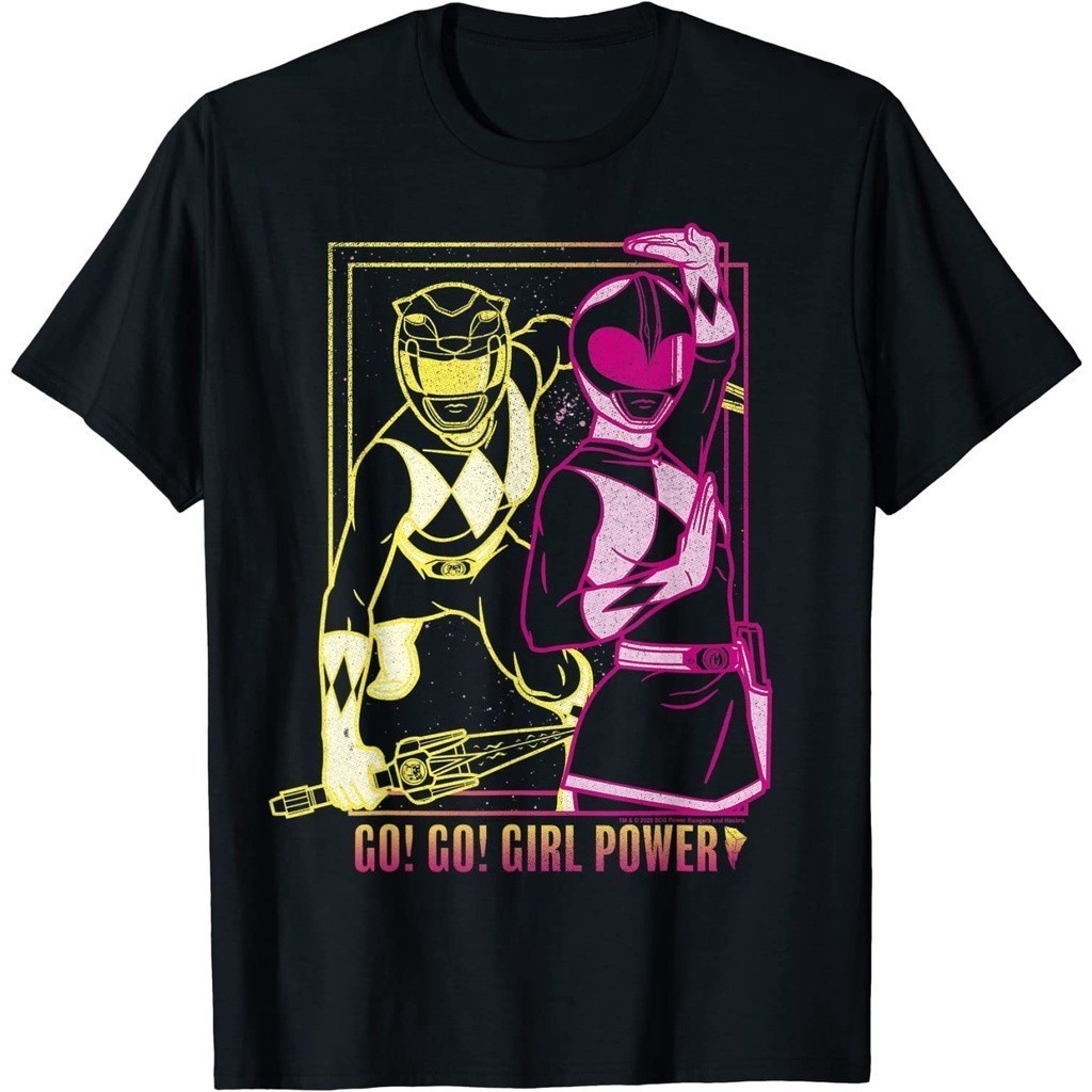 Kaos Baju Dewasa Pria Wanita Design Print Power Rangers Go Go Girl Power Line Art T-Shirt