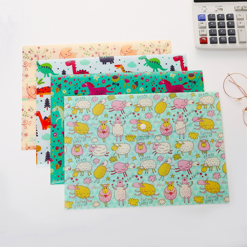 

1 Pc A4 Cartoon PP File Folder Cute Briefcase Folder Snap Button File Bag Paper A4 Stationery Organizer School Office Supplies