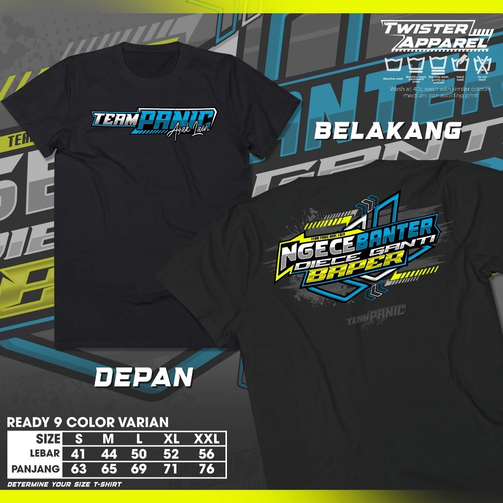 Kaos Kata Kata Keren - Team Panik Agak Laen Ngece Banter Diece Baper - Baju Distro Plesetan Nyindir 