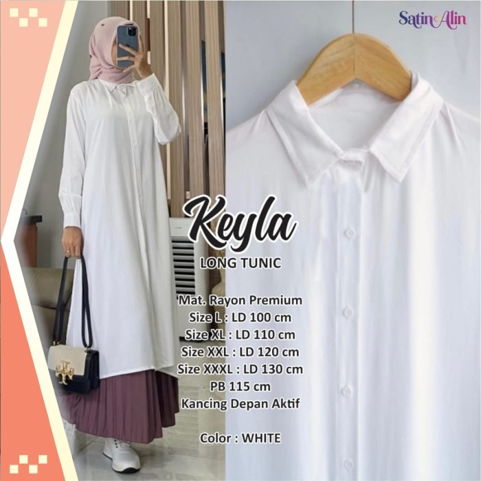 Tunik Busana Muslim Wanita Murah / Keyla Long Tunik Army Rayon Premium Busui Original Realpict Size 