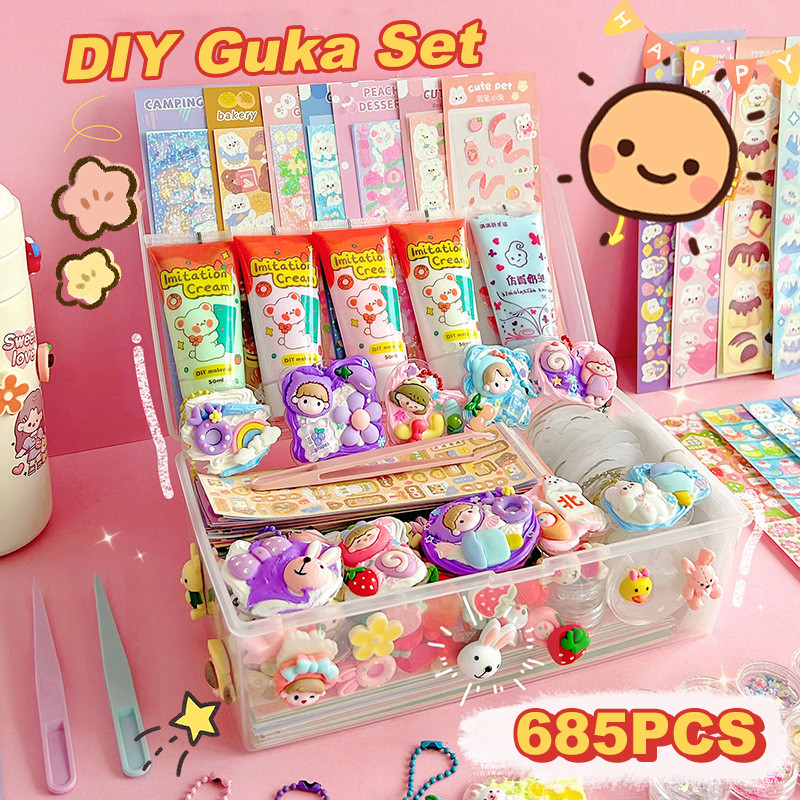 

bib 885pcs DIY Gantungan Kunci Akrilik Set DIY Keychain Set Kartu Stiker Luca Kotak Guka Cream Gum